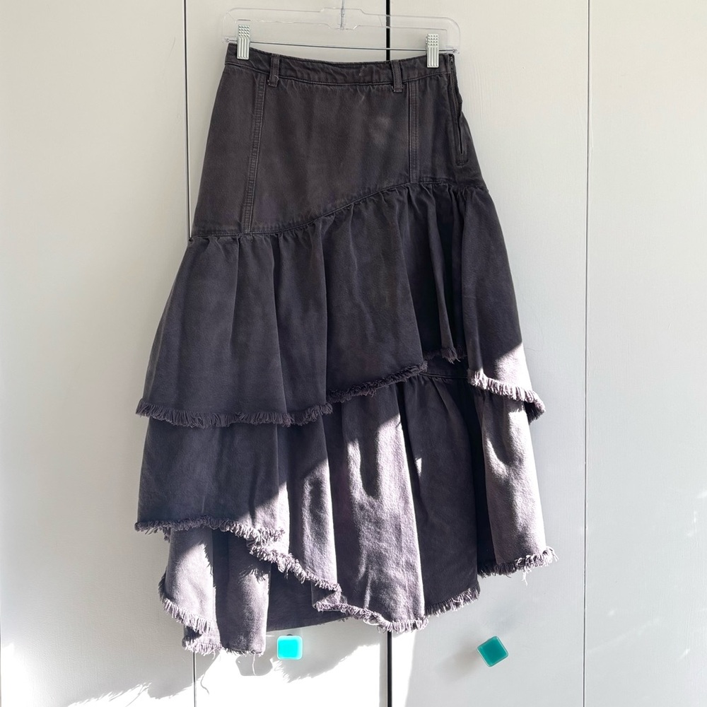 Free People We The Free Tiered Denim Ruffle Skirt Size 25